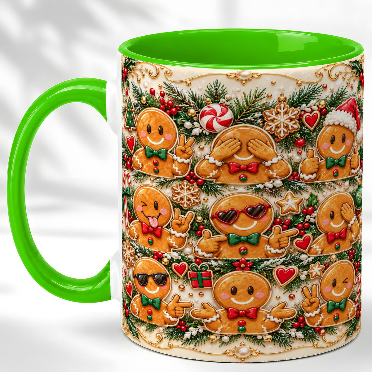 #pl[11oz|Green] Gingerbread Christmas Coffee Mug, Holiday Cookie Mug, Ceramic Cup