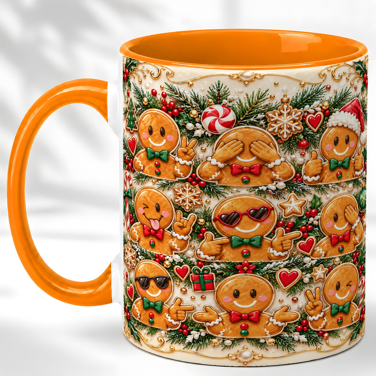 #pl[11oz|Orange] Gingerbread Christmas Coffee Mug, Holiday Cookie Mug, Ceramic Cup