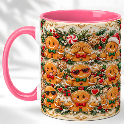 #pl[11oz|Pink] Gingerbread Christmas Coffee Mug, Holiday Cookie Mug, Ceramic Cup