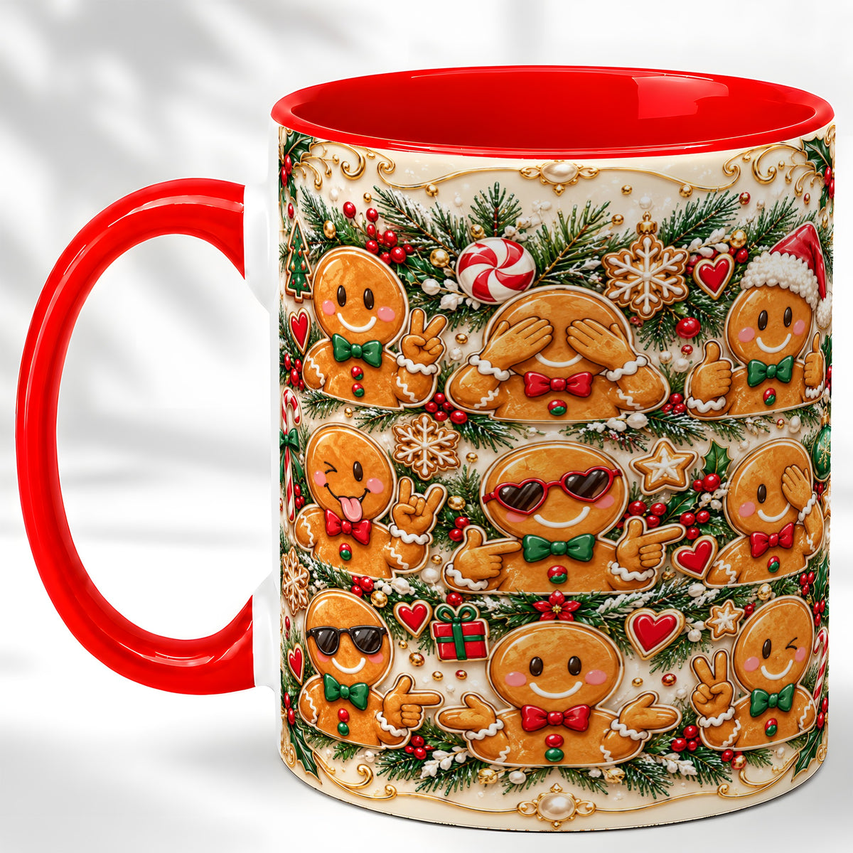 Gingerbread Christmas Coffee Mug, Holiday Cookie Mug, Ceramic Cup