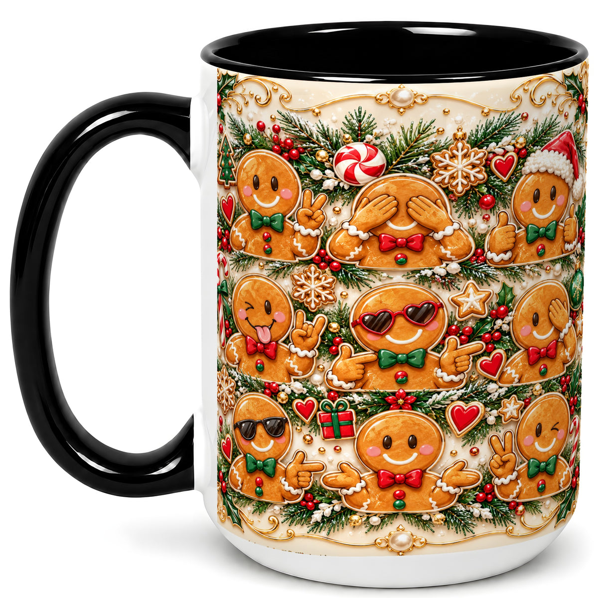 #pl[15oz|Black] Gingerbread Christmas Coffee Mug, Holiday Cookie Mug, Ceramic Cup