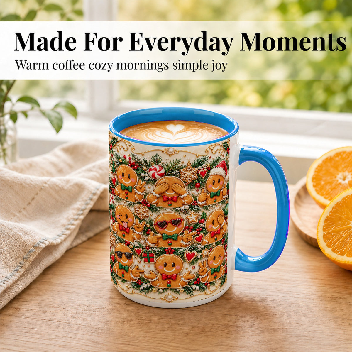 #pl[15oz|Blue] Gingerbread Christmas Coffee Mug, Holiday Cookie Mug, Ceramic Cup