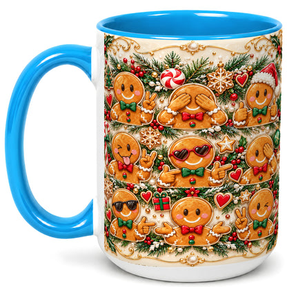 #pl[15oz|Blue] Gingerbread Christmas Coffee Mug, Holiday Cookie Mug, Ceramic Cup