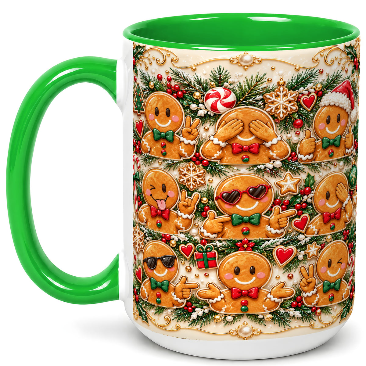 #pl[15oz|Green] Gingerbread Christmas Coffee Mug, Holiday Cookie Mug, Ceramic Cup