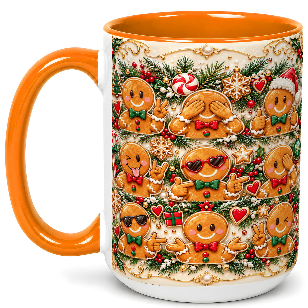 #pl[15oz|Orange] Gingerbread Christmas Coffee Mug, Holiday Cookie Mug, Ceramic Cup