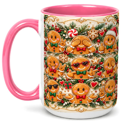 #pl[15oz|Pink] Gingerbread Christmas Coffee Mug, Holiday Cookie Mug, Ceramic Cup