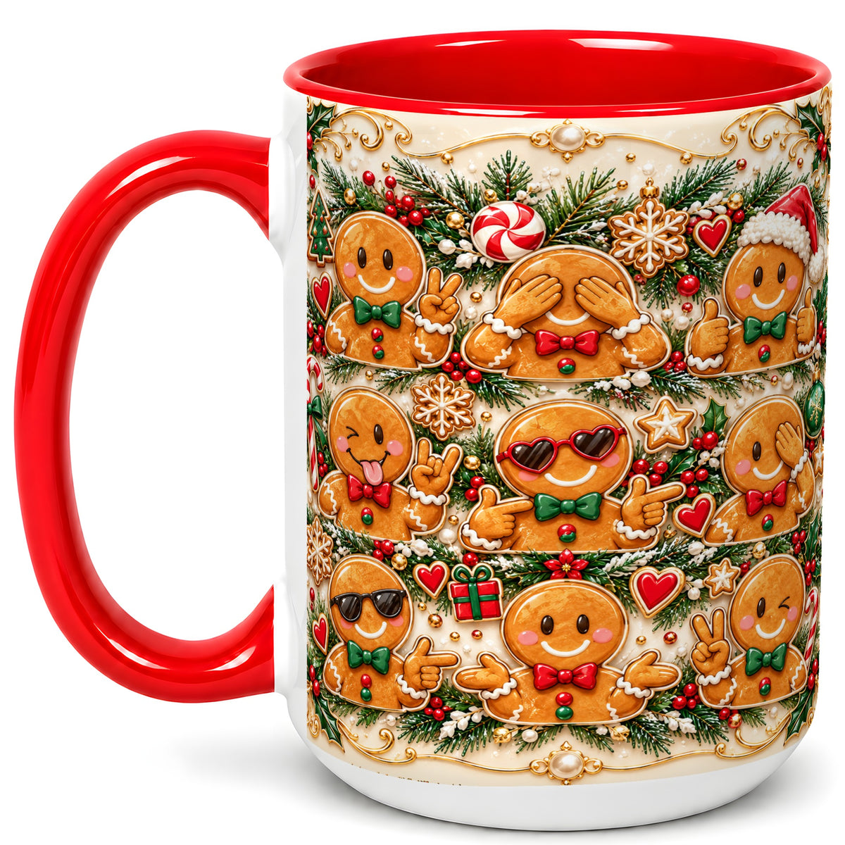 #pl[15oz|Red] Gingerbread Christmas Coffee Mug, Holiday Cookie Mug, Ceramic Cup