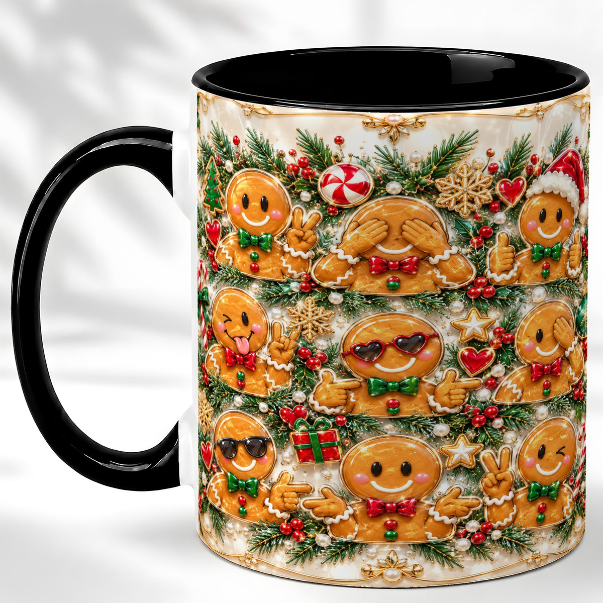 #pl[11oz|Black] Festive Gingerbread Coffee Mug, Christmas Cookie Mug, Ceramic Cup