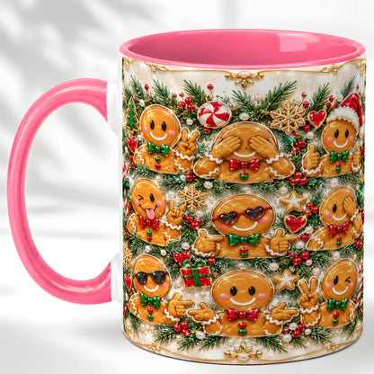#pl[11oz|Pink] Festive Gingerbread Coffee Mug, Christmas Cookie Mug, Ceramic Cup