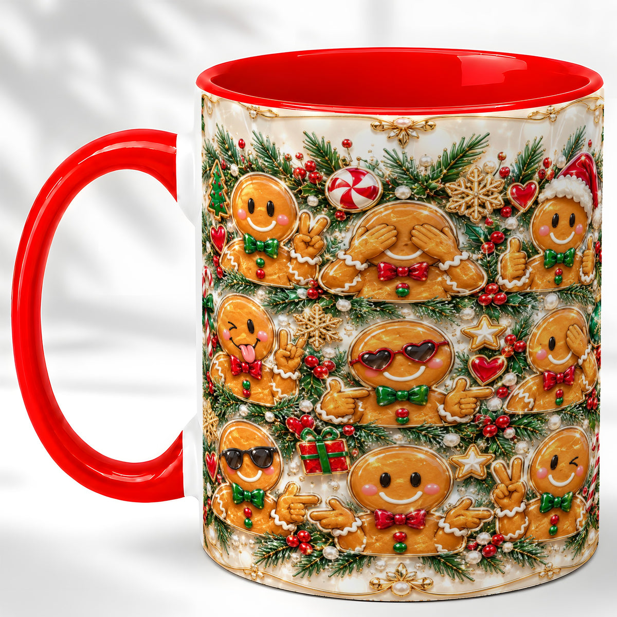 Festive Gingerbread Coffee Mug, Christmas Cookie Mug, Ceramic Cup