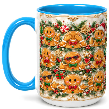 #pl[15oz|Blue] Festive Gingerbread Coffee Mug, Christmas Cookie Mug, Ceramic Cup