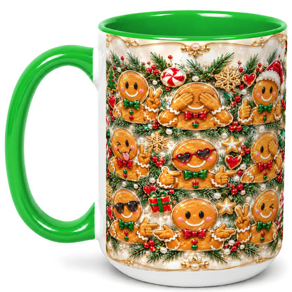 #pl[15oz|Green] Festive Gingerbread Coffee Mug, Christmas Cookie Mug, Ceramic Cup