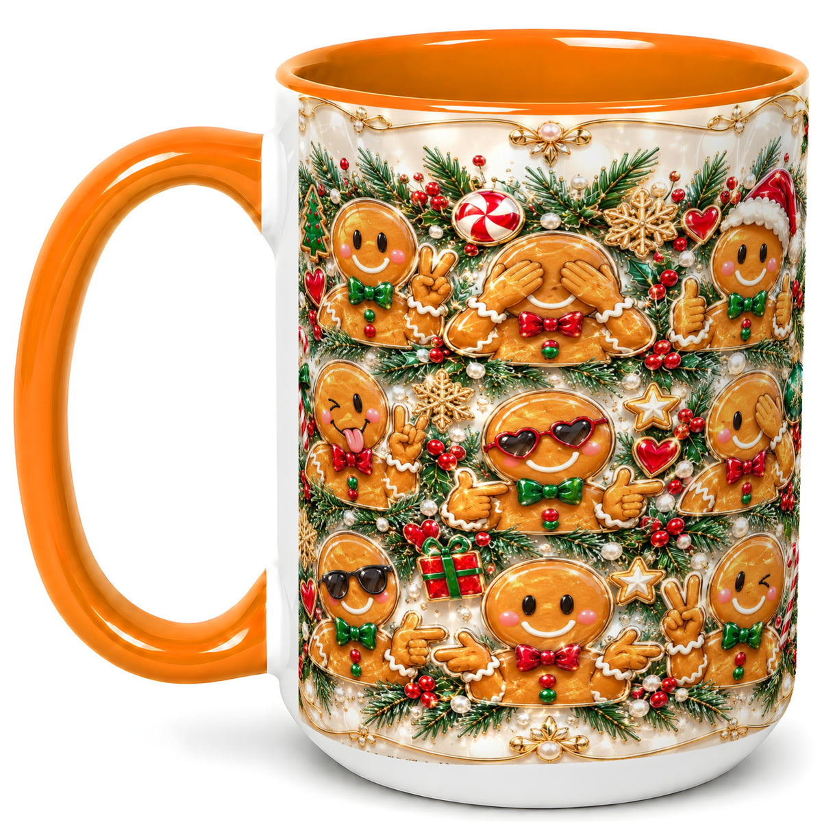 #pl[15oz|Orange] Festive Gingerbread Coffee Mug, Christmas Cookie Mug, Ceramic Cup