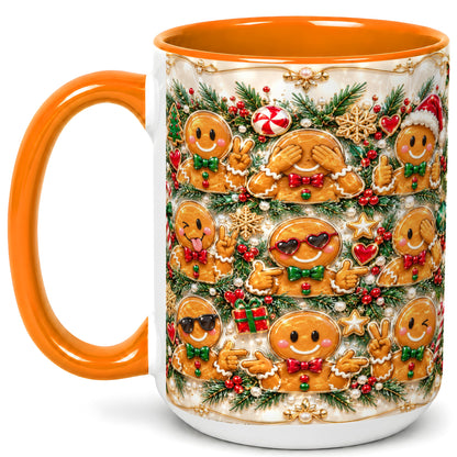 #pl[15oz|Orange] Festive Gingerbread Coffee Mug, Christmas Cookie Mug, Ceramic Cup