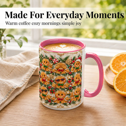 #pl[15oz|Pink] Festive Gingerbread Coffee Mug, Christmas Cookie Mug, Ceramic Cup