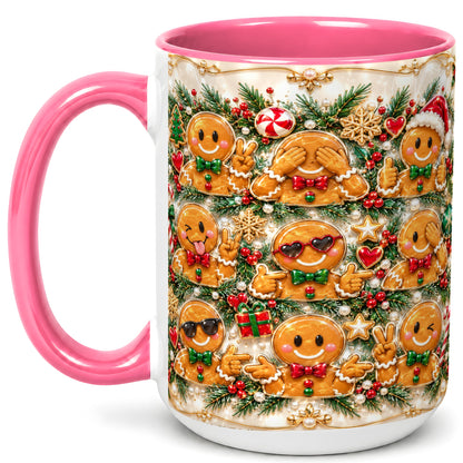 #pl[15oz|Pink] Festive Gingerbread Coffee Mug, Christmas Cookie Mug, Ceramic Cup