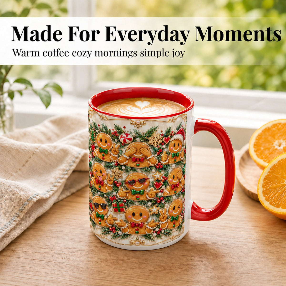 #pl[15oz|Red] Festive Gingerbread Coffee Mug, Christmas Cookie Mug, Ceramic Cup