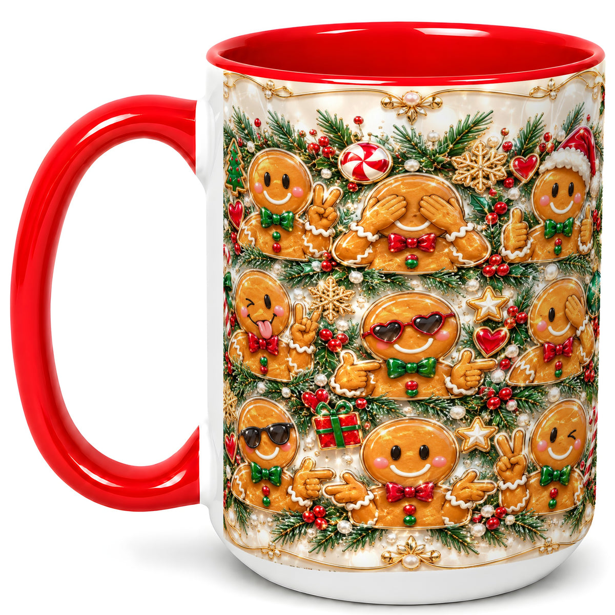#pl[15oz|Red] Festive Gingerbread Coffee Mug, Christmas Cookie Mug, Ceramic Cup