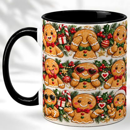 #pl[11oz|Black] Christmas Gingerbread Coffee Mug, Holiday Character Mug, Ceramic Cup