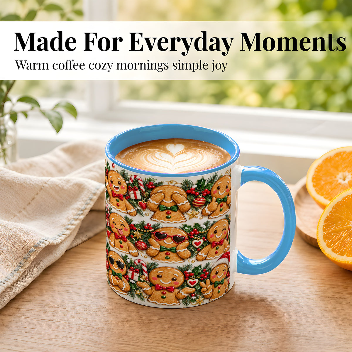 #pl[11oz|Blue] Christmas Gingerbread Coffee Mug, Holiday Character Mug, Ceramic Cup
