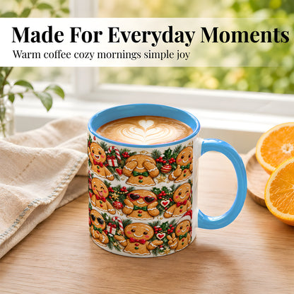 #pl[11oz|Blue] Christmas Gingerbread Coffee Mug, Holiday Character Mug, Ceramic Cup