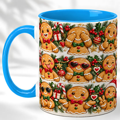 #pl[11oz|Blue] Christmas Gingerbread Coffee Mug, Holiday Character Mug, Ceramic Cup