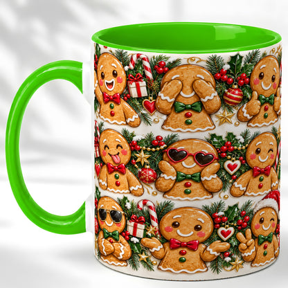 #pl[11oz|Green] Christmas Gingerbread Coffee Mug, Holiday Character Mug, Ceramic Cup