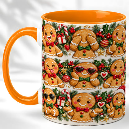 #pl[11oz|Orange] Christmas Gingerbread Coffee Mug, Holiday Character Mug, Ceramic Cup