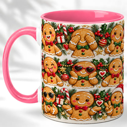 #pl[11oz|Pink] Christmas Gingerbread Coffee Mug, Holiday Character Mug, Ceramic Cup
