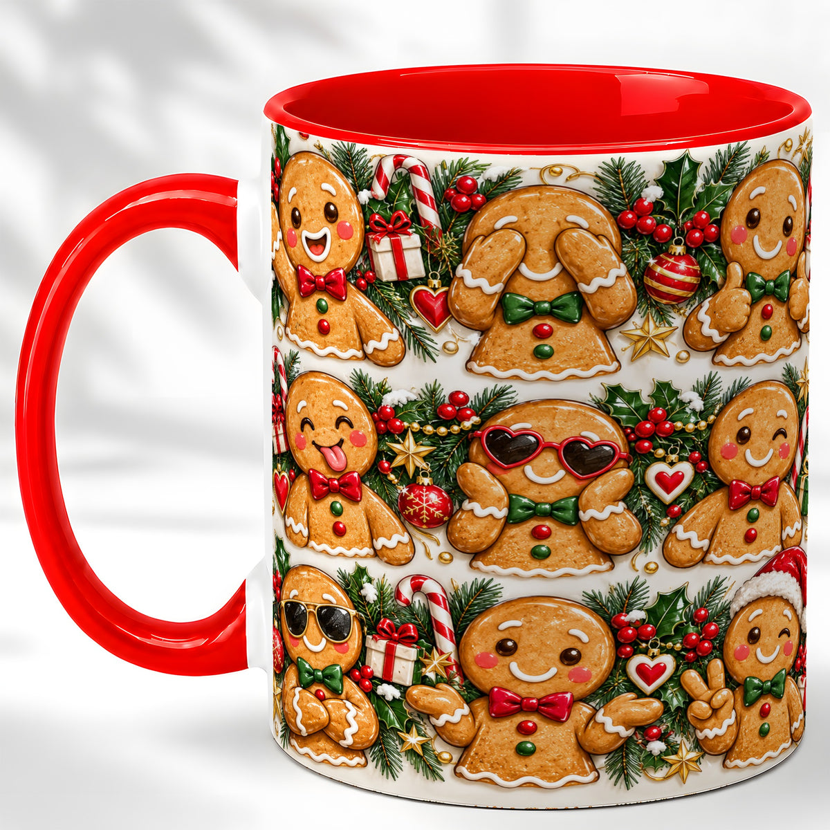 Christmas Gingerbread Coffee Mug, Holiday Character Mug, Ceramic Cup