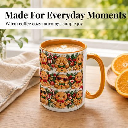 #pl[15oz|Orange] Christmas Gingerbread Coffee Mug, Holiday Character Mug, Ceramic Cup