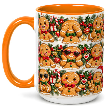#pl[15oz|Orange] Christmas Gingerbread Coffee Mug, Holiday Character Mug, Ceramic Cup