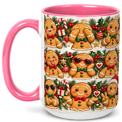 #pl[15oz|Pink] Christmas Gingerbread Coffee Mug, Holiday Character Mug, Ceramic Cup