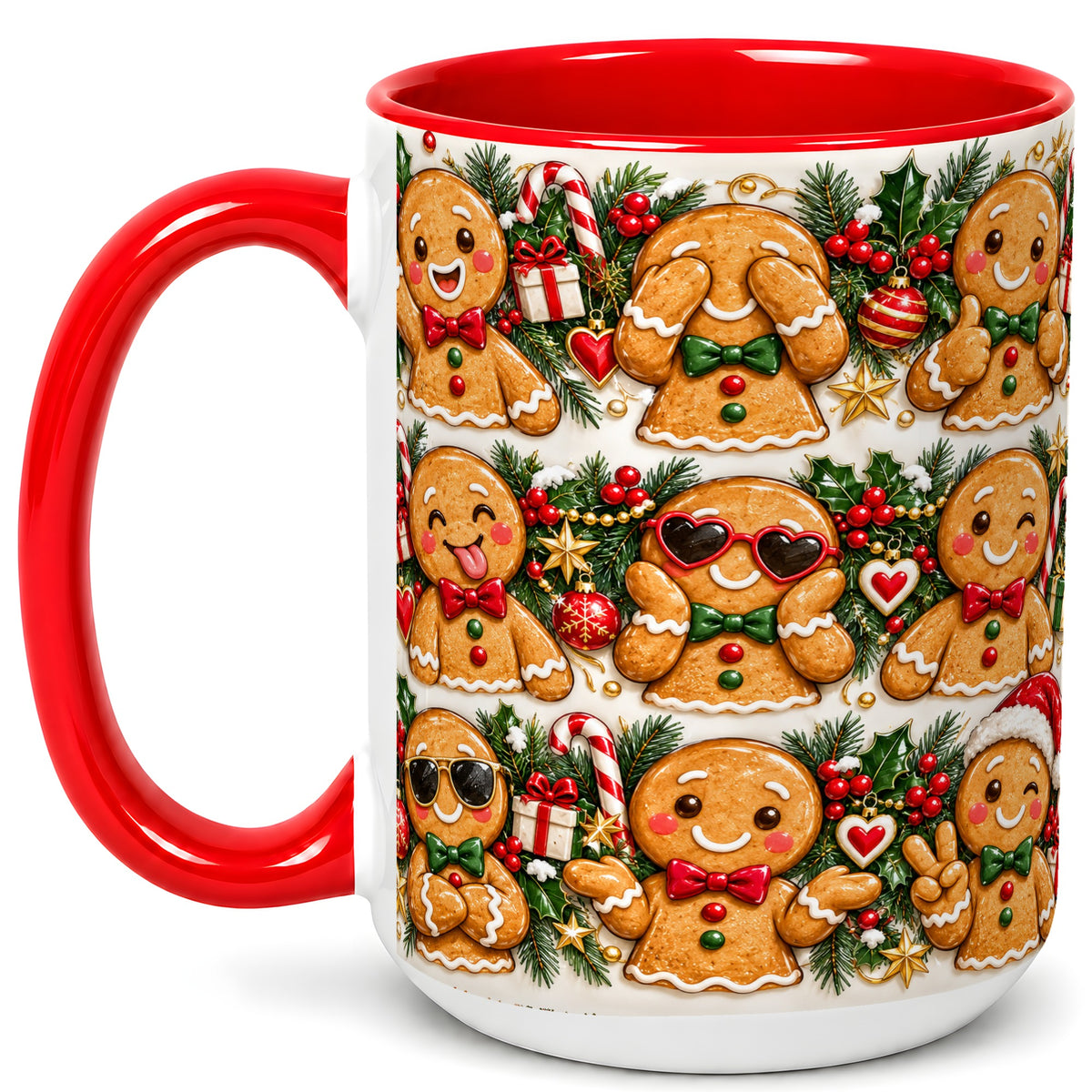 #pl[15oz|Red] Christmas Gingerbread Coffee Mug, Holiday Character Mug, Ceramic Cup