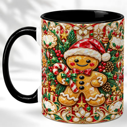 #pl[11oz|Black] Gem Gingerbread Coffee Mug, Christmas Santa Hat Mug, Ceramic Cup