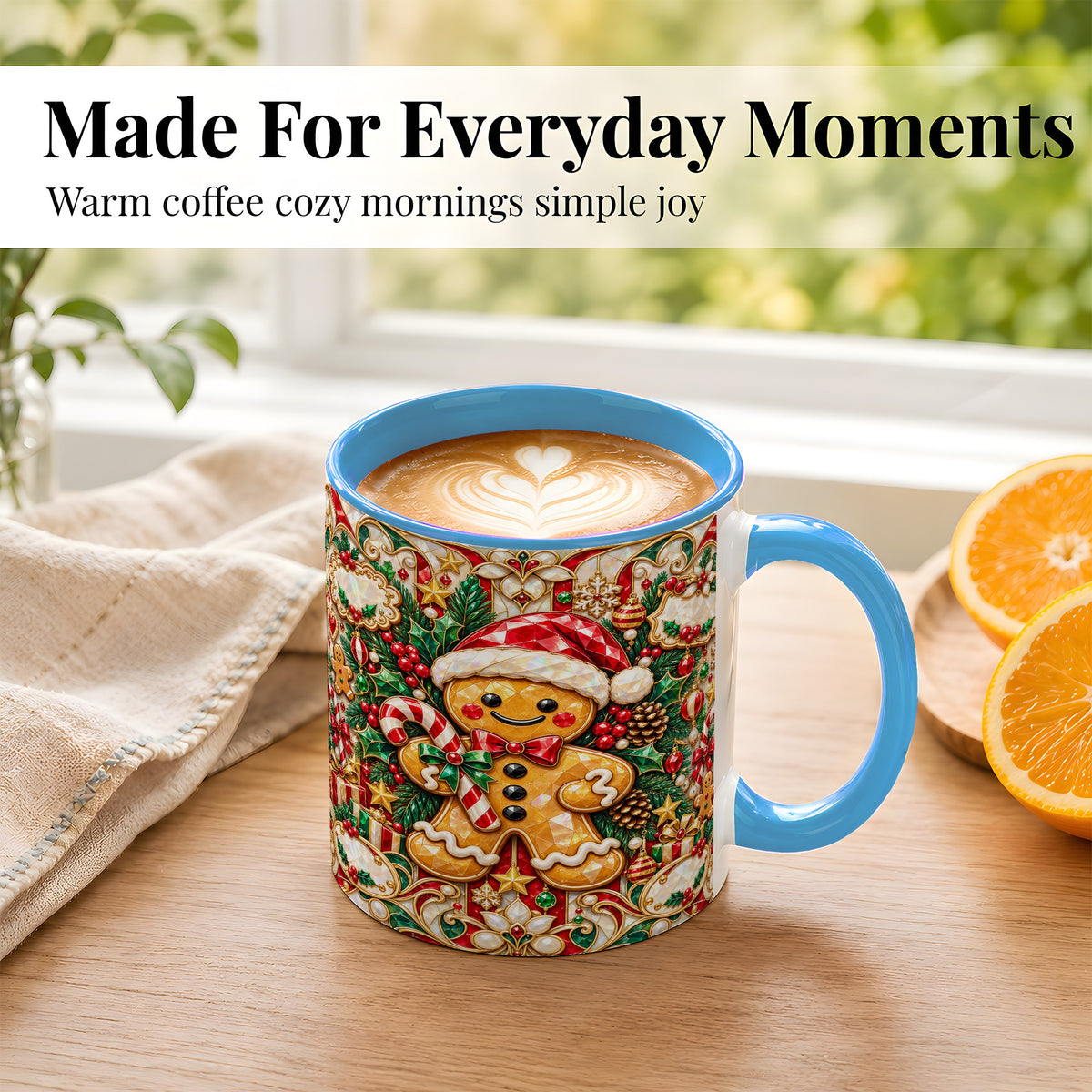 #pl[11oz|Blue] Gem Gingerbread Coffee Mug, Christmas Santa Hat Mug, Ceramic Cup