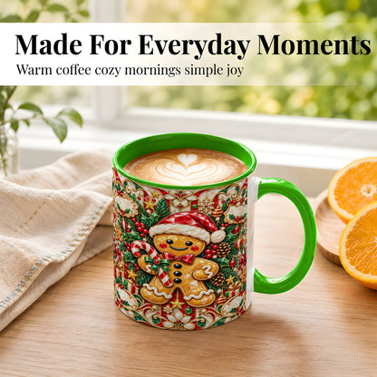 #pl[11oz|Green] Gem Gingerbread Coffee Mug, Christmas Santa Hat Mug, Ceramic Cup
