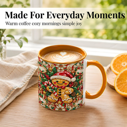#pl[11oz|Orange] Gem Gingerbread Coffee Mug, Christmas Santa Hat Mug, Ceramic Cup