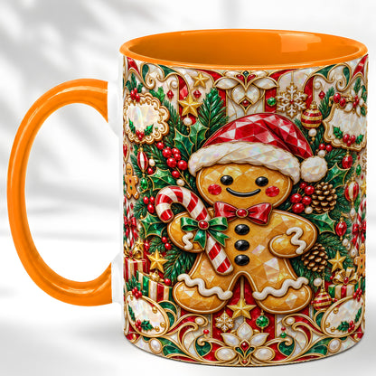 #pl[11oz|Orange] Gem Gingerbread Coffee Mug, Christmas Santa Hat Mug, Ceramic Cup
