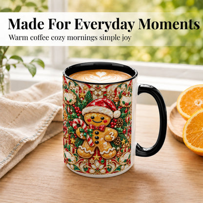#pl[15oz|Black] Gem Gingerbread Coffee Mug, Christmas Santa Hat Mug, Ceramic Cup