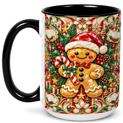 #pl[15oz|Black] Gem Gingerbread Coffee Mug, Christmas Santa Hat Mug, Ceramic Cup