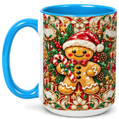 #pl[15oz|Blue] Gem Gingerbread Coffee Mug, Christmas Santa Hat Mug, Ceramic Cup