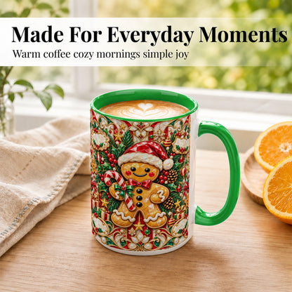 #pl[15oz|Green] Gem Gingerbread Coffee Mug, Christmas Santa Hat Mug, Ceramic Cup