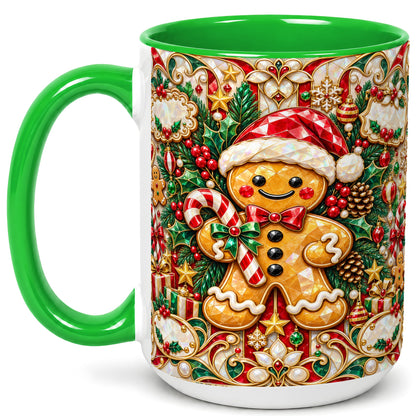 #pl[15oz|Green] Gem Gingerbread Coffee Mug, Christmas Santa Hat Mug, Ceramic Cup