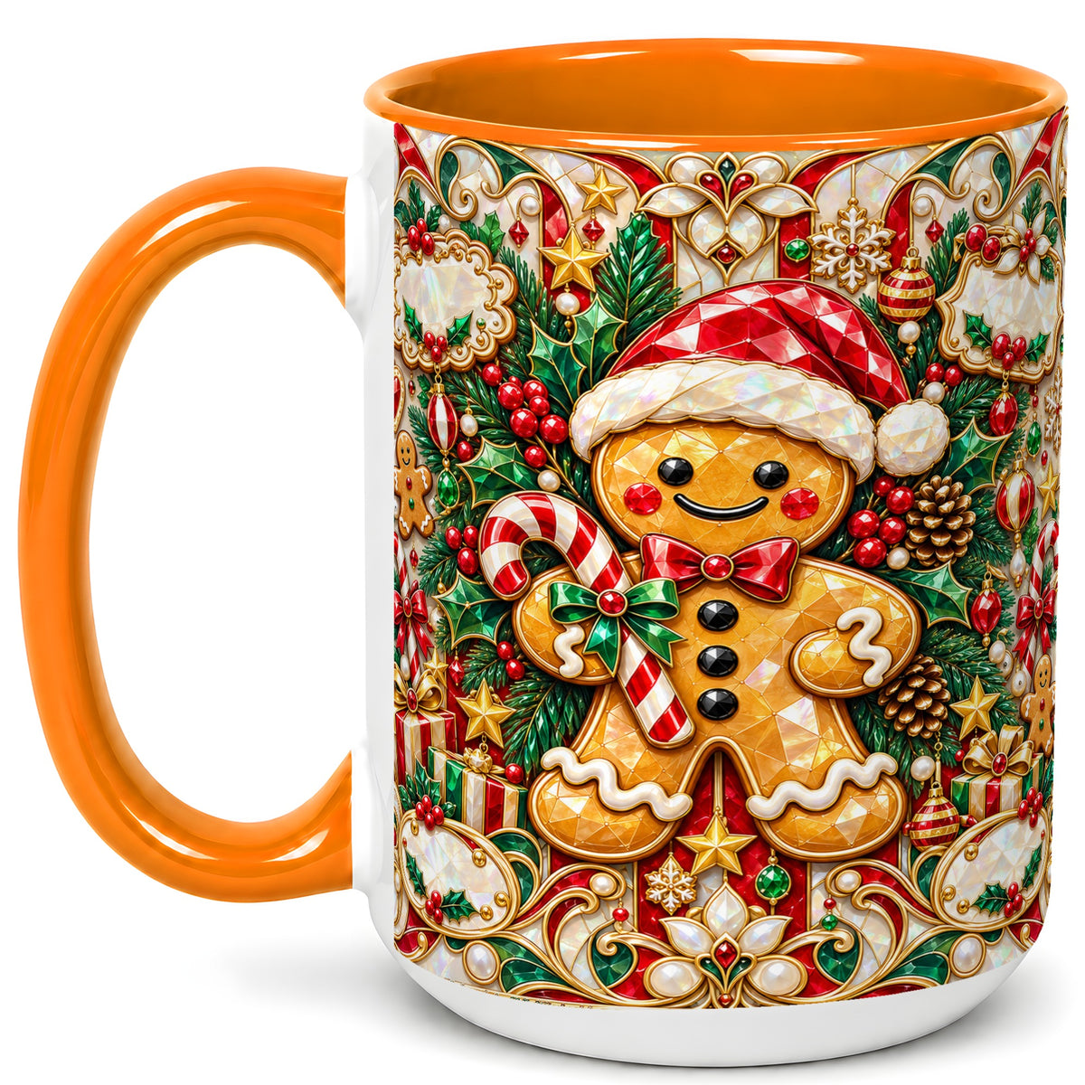 #pl[15oz|Orange] Gem Gingerbread Coffee Mug, Christmas Santa Hat Mug, Ceramic Cup