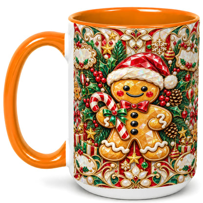 #pl[15oz|Orange] Gem Gingerbread Coffee Mug, Christmas Santa Hat Mug, Ceramic Cup