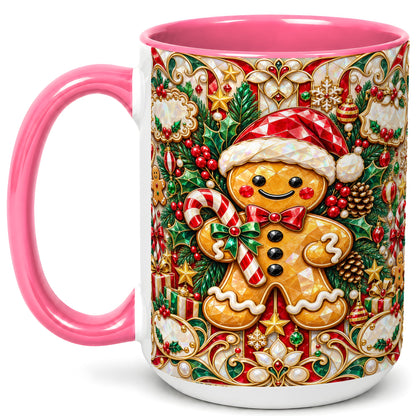 #pl[15oz|Pink] Gem Gingerbread Coffee Mug, Christmas Santa Hat Mug, Ceramic Cup
