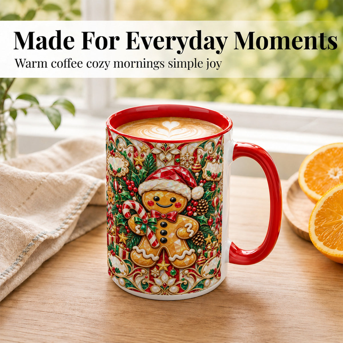 #pl[15oz|Red] Gem Gingerbread Coffee Mug, Christmas Santa Hat Mug, Ceramic Cup