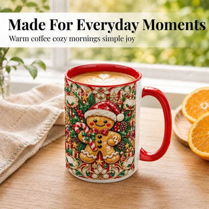 #pl[15oz|Red] Gem Gingerbread Coffee Mug, Christmas Santa Hat Mug, Ceramic Cup