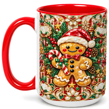 #pl[15oz|Red] Gem Gingerbread Coffee Mug, Christmas Santa Hat Mug, Ceramic Cup